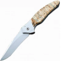 Полуавтоматический складной нож Santa Fe Kershaw Shallot, сталь 14C28N, рукоять сталь с накладкой из зуба мамонта купить в Брянске