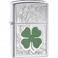 Зажигалка ZIPPO Classic «Клевер» с покрытием High Polish Chrome купить в Брянске