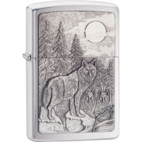 Зажигалка ZIPPO Classic Волк с покрытием Brushed Chrome купить в Брянске