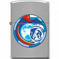 Зажигалка ZIPPO Гагарин с покрытием Brushed Chrome купить в Брянске